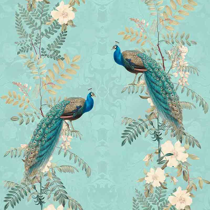 Wallpaper Chinoiserie Peacock Flowers LayerPlay