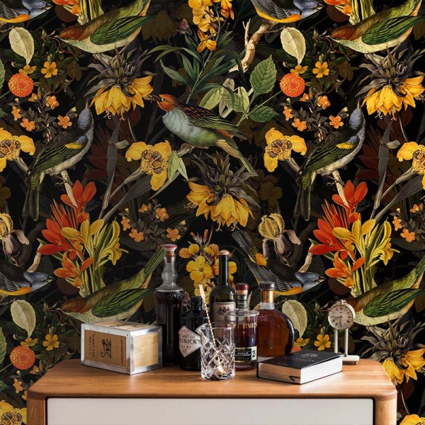 Colorfulbirds andredoutéflowers black tilphainealston roomset