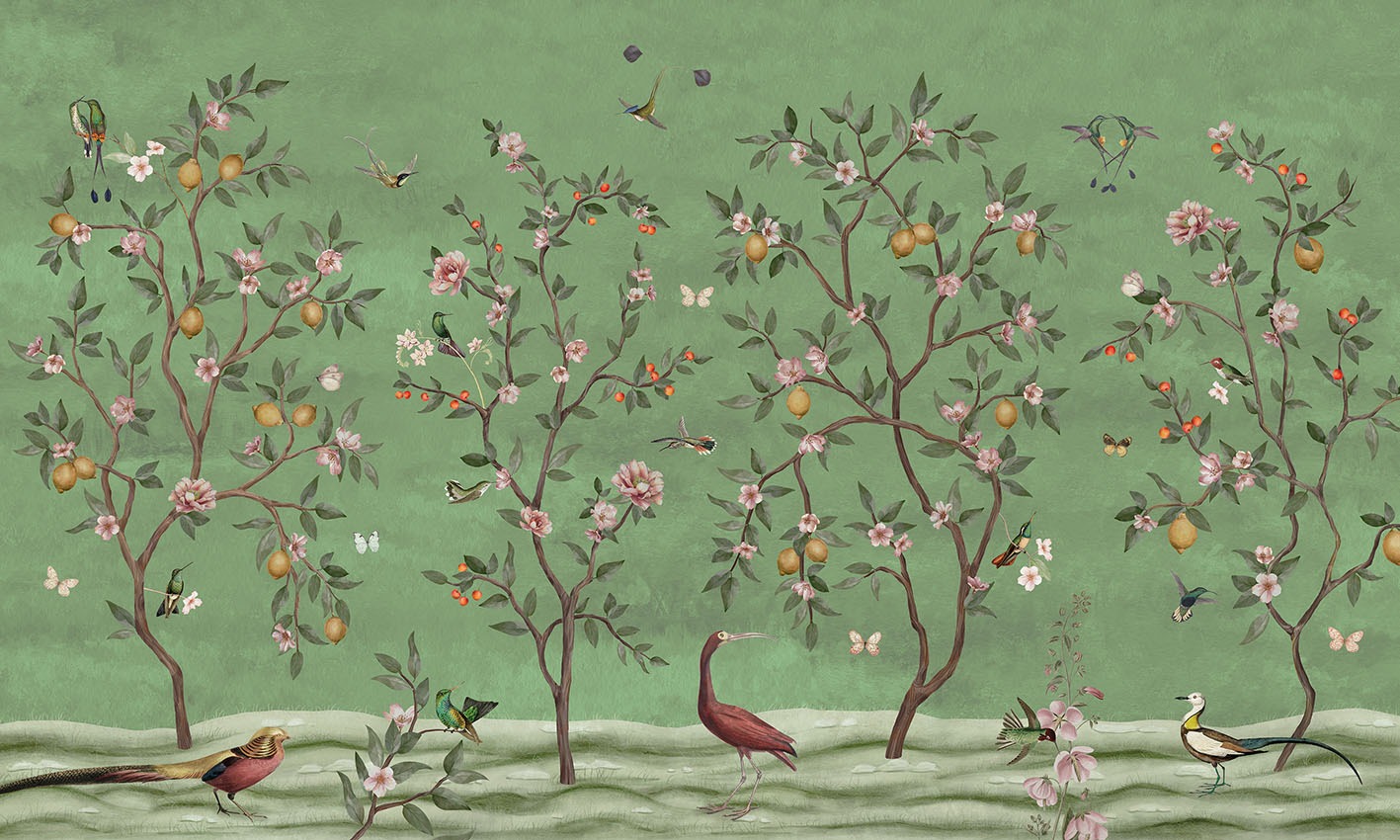 Lemon Tree Chinoiserie in Green - LayerPlay Wallpaper